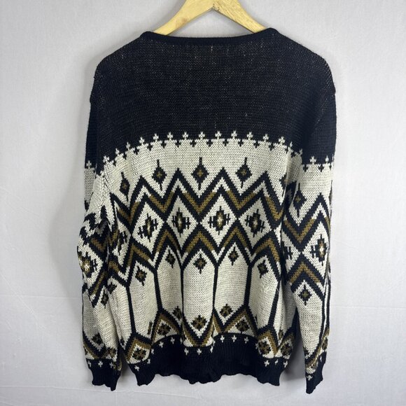 Vintage Bavarian Geometric Knit Cardigan Sweater Men M Crest Buttons Icelandic - Picture 5 of 6
